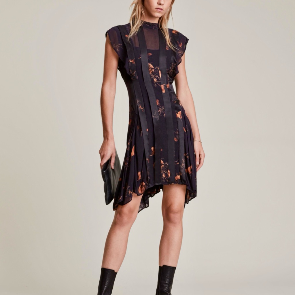 All Saints Black And Orange Asymmetrical Dress